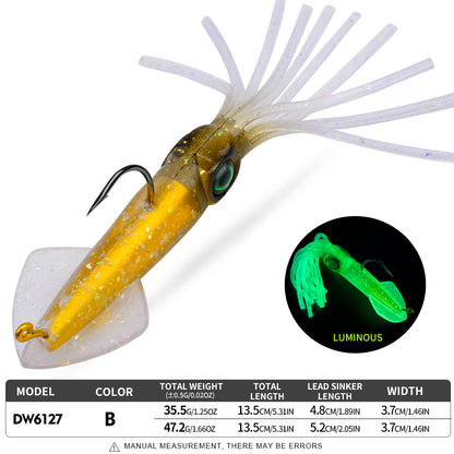 PROBEROS DW6127 UV Luminous Squid Soft Bait | Offshore Boat Trolling Lure 13cm