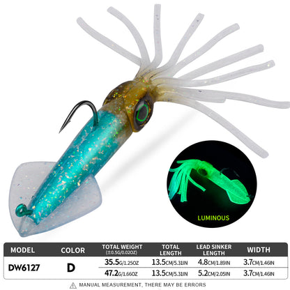 PROBEROS DW6127 UV Luminous Squid Soft Bait | Offshore Boat Trolling Lure 13cm
