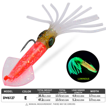 PROBEROS DW6127 UV Luminous Squid Soft Bait | Offshore Boat Trolling Lure 13cm