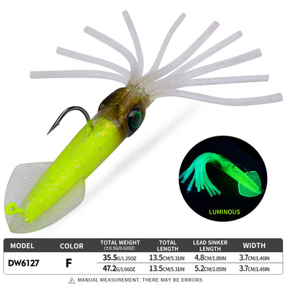 PROBEROS DW6127 UV Luminous Squid Soft Bait | Offshore Boat Trolling Lure 13cm