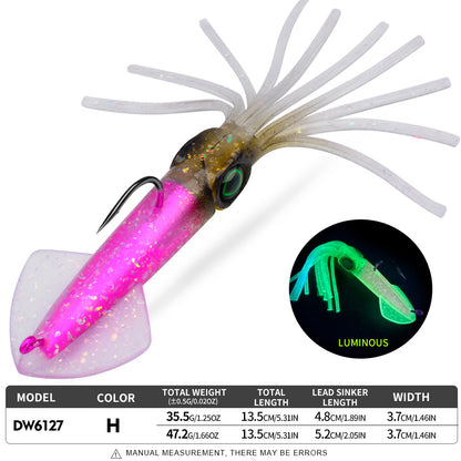 PROBEROS DW6127 UV Luminous Squid Soft Bait | Offshore Boat Trolling Lure 13cm