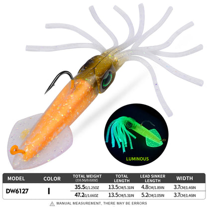 PROBEROS DW6127 UV Luminous Squid Soft Bait | Offshore Boat Trolling Lure 13cm