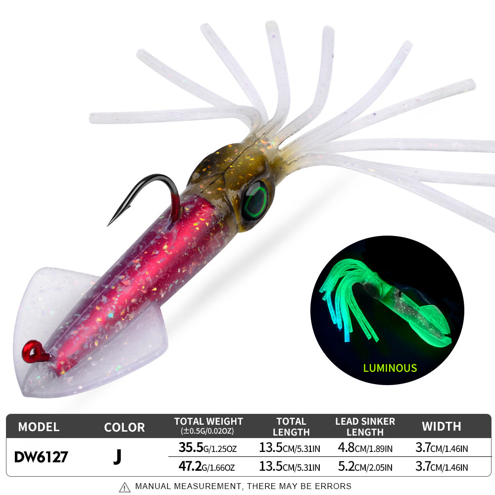 PROBEROS Luminous UV Squid Lure 13cm Built-in Lead Head Hook Octopus Soft Bait