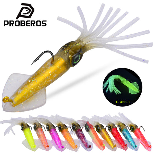 PROBEROS Luminous UV Squid Lure 13cm Built-in Lead Head Hook Octopus Soft Bait