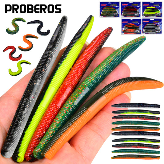 Proberos 5 packs, 10 pieces per pack, so there are 50 pieces Soft Fishing Worm Lures – Multi - Color Bass/Trout Baits for Freshwater