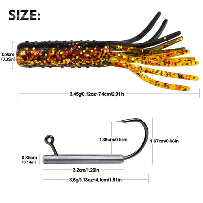 SUNLURE40PCS Tube Bait Kit with Jig Hooks 7.4cm/3.45g Soft Tube Baits Tube Bait Lures with Jig Heads for Bass Fishing