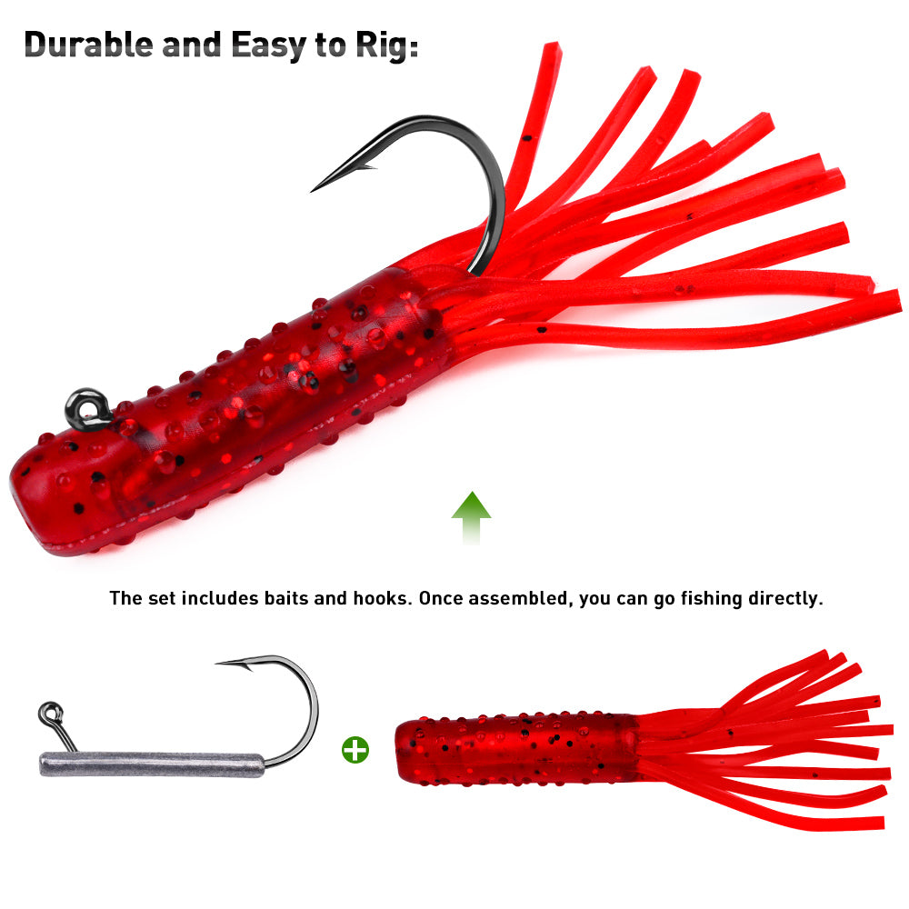 SUNLURE&nbsp; 40PCS Tube Bait Kit with Jig Hooks 7.4cm/3.45g Soft Tube Baits Tube Bait Lures with Jig Heads for Bass Fishing