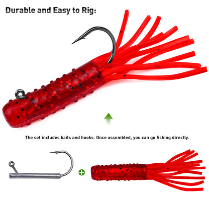 SUNLURE40PCS Tube Bait Kit with Jig Hooks 7.4cm/3.45g Soft Tube Baits Tube Bait Lures with Jig Heads for Bass Fishing