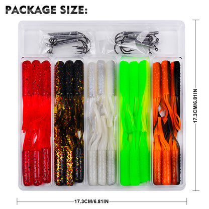 SUNLURE40PCS Tube Bait Kit with Jig Hooks 7.4cm/3.45g Soft Tube Baits Tube Bait Lures with Jig Heads for Bass Fishing