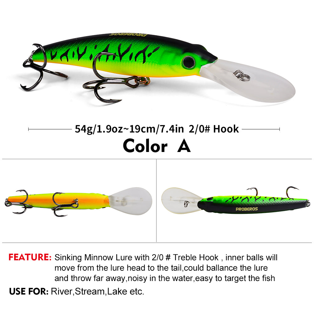 PROBEROS 5PCS Sinking Laser Minnow Fishing Lure 19CM 54G Pesca Hooks Fish Wobbler Tackle Crankbait Artificial Japan Hard Bait Swimbait