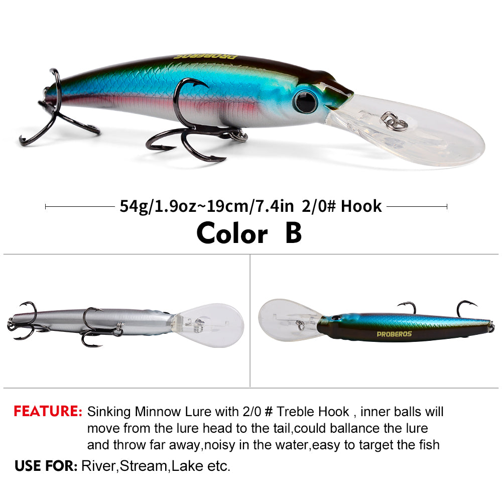 PROBEROS 5PCS Sinking Laser Minnow Fishing Lure 19CM 54G Pesca Hooks Fish Wobbler Tackle Crankbait Artificial Japan Hard Bait Swimbait