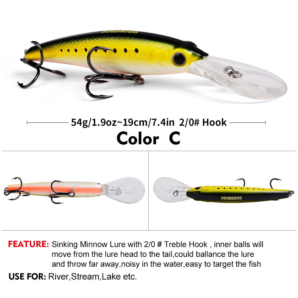 PROBEROS 5PCS Sinking Laser Minnow Fishing Lure 19CM 54G Pesca Hooks Fish Wobbler Tackle Crankbait Artificial Japan Hard Bait Swimbait