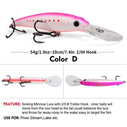 PROBEROS 5PCS Sinking Laser Minnow Fishing Lure 19CM 54G Pesca Hooks Fish Wobbler Tackle Crankbait Artificial Japan Hard Bait Swimbait