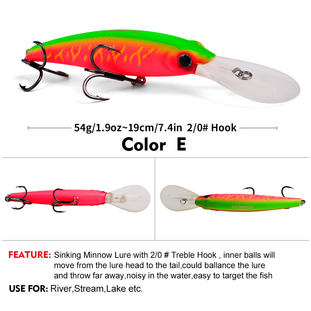 PROBEROS 5PCS Sinking Laser Minnow Fishing Lure 19CM 54G Pesca Hooks Fish Wobbler Tackle Crankbait Artificial Japan Hard Bait Swimbait