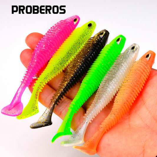 Proberos Soft Baits 2.55/3.14/4.13inch fishing lures 3D Eyes 4/10pcs Paddle Tail Swimbaits Two-Tone Color Wobblers Swim Baits Fishing Worms