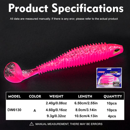 PROBEROS DW6130 Ribbed Paddle Tail Soft Plastic Lures Swimbaits Bass Trout Fishing Soft Lures