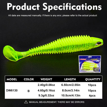 PROBEROS DW6130 Ribbed Paddle Tail Soft Plastic Lures Swimbaits Bass Trout Fishing Soft Lures