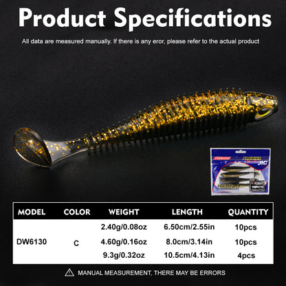 PROBEROS DW6130 Ribbed Paddle Tail Soft Plastic Lures Swimbaits Bass Trout Fishing Soft Lures