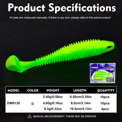 PROBEROS DW6130 Ribbed Paddle Tail Soft Plastic Lures Swimbaits Bass Trout Fishing Soft Lures