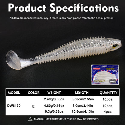 PROBEROS DW6130 Ribbed Paddle Tail Soft Plastic Lures Swimbaits Bass Trout Fishing Soft Lures