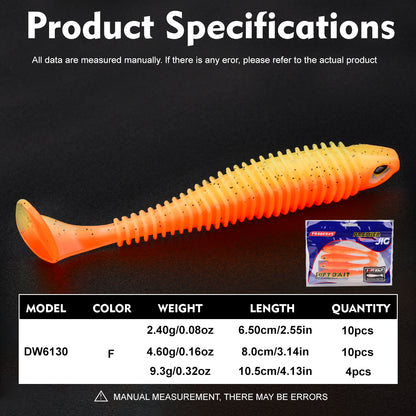 PROBEROS DW6130 Ribbed Paddle Tail Soft Plastic Lures Swimbaits Bass Trout Fishing Soft Lures
