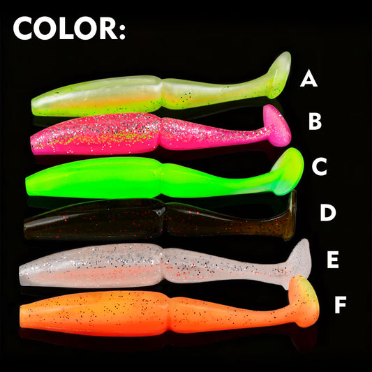 Proberos Soft Baits 10cm/0.42oz Artificial Silicone T-shaped Tail Fishing Bait 4PCS Wobblers Swimbait 6-Color Seawater Freshwater Fishing Lures