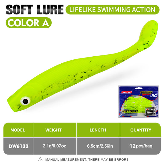 PROBEROS 12PC softbaits paddle tail fishing lures shaped bait with realistic swimming posture for sea bass catfish trout fishing bait in seawater freshwater