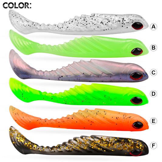 PROBEROS 3D Simulation Fish Eye Ribbed Swimming Bait Soft Plastic T-tail Fish Shaped Lure 12PCS/Bag Barracuda Bass Fishing Bait