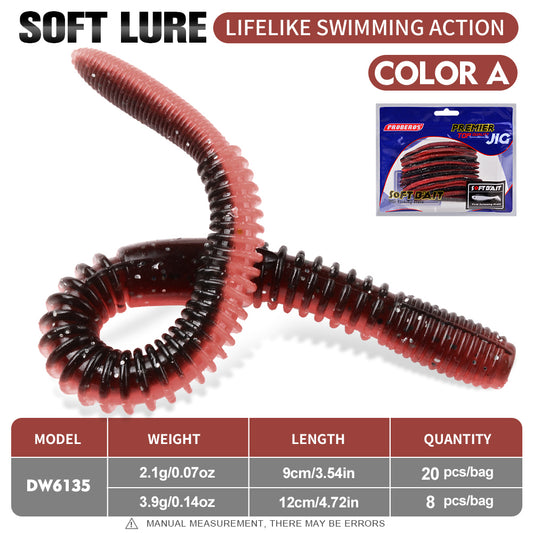 PROBEROS 9cm 20pcs&12cm 8pcs Worm Soft Bait Infused Salt Scent Earthworm Realistic Fishing Bait Wriggle Elastic Soft Noodle Durable Worm Lure