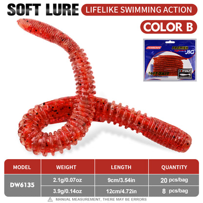 PROBEROS DW6135 Salt Scented Ribbed Worm Soft Baits (9cm / 12cm)