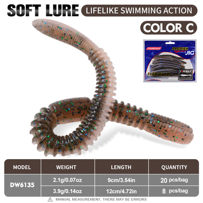 PROBEROS DW6135 Salt Scented Ribbed Worm Soft Baits (9cm / 12cm)