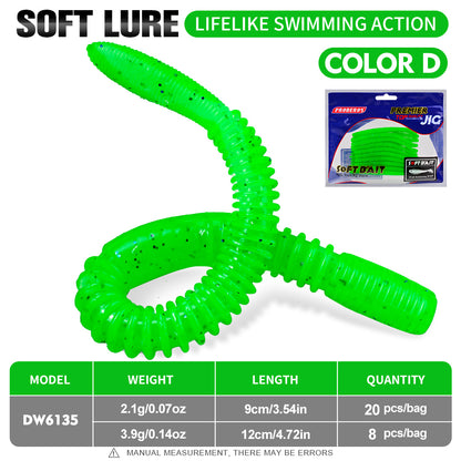 PROBEROS DW6135 Salt Scented Ribbed Worm Soft Baits (9cm / 12cm)