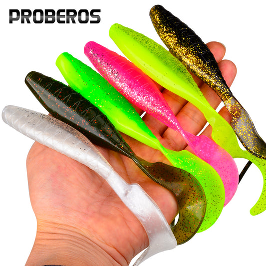 PROBEROS 2PCS/Bag Artificial Streamlined Fish Shaped Swimming Bait Soft Plastic T-tail Fish Bait 16cm-23.4g Barracuda Fish Lures