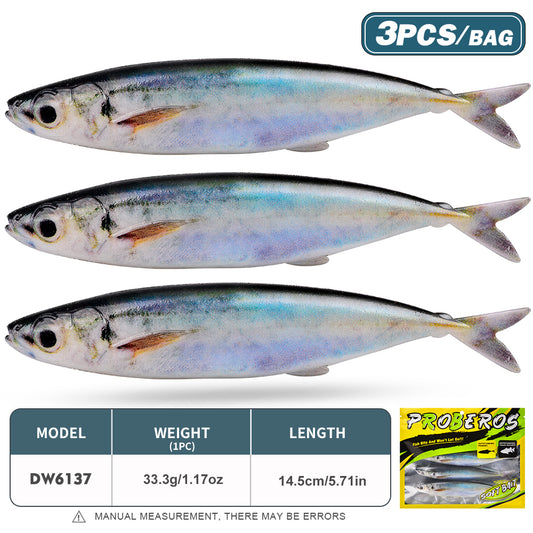 PROBEROS Realistic Mackerel Artificial Soft Fishing Bait 3PCS/Bag Dragging Swinging Swimming Bait Tuna Salmon Seawater Fishing Lures