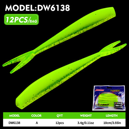 PROBEROS Fish Shaped Forked Tail Worm Soft Bait 12PCS/Bag Artificial Silicone Wobbler Swimming Bait 10cm&3.4g Bass Sea/Freshwater Fishing Lures