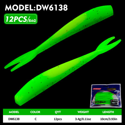 PROBEROS Fish Shaped Forked Tail Worm Soft Bait 12PCS/Bag Artificial Silicone Wobbler Swimming Bait 10cm&3.4g Bass Sea/Freshwater Fishing Lures