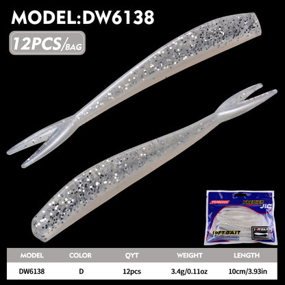PROBEROS Fish Shaped Forked Tail Worm Soft Bait 12PCS/Bag Artificial Silicone Wobbler Swimming Bait 10cm&3.4g Bass Sea/Freshwater Fishing Lures
