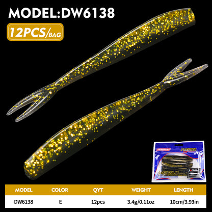 PROBEROS Fish Shaped Forked Tail Worm Soft Bait 12PCS/Bag Artificial Silicone Wobbler Swimming Bait 10cm&3.4g Bass Sea/Freshwater Fishing Lures