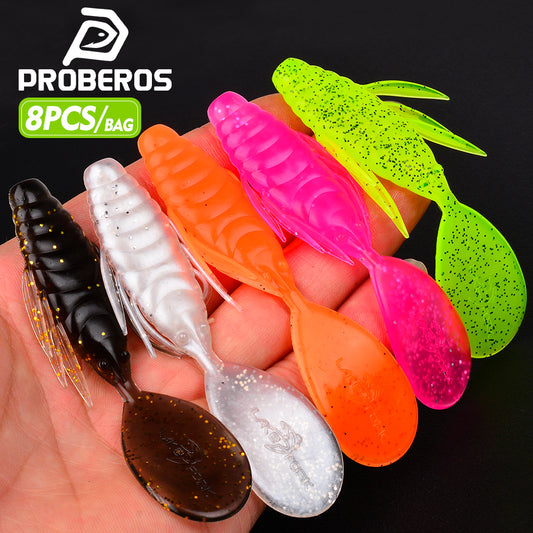 PROBEROS 5-Color Ribbed Fish Body Flat Tail Soft Bait 5.5g/9cm Artificial Silicone Wobbler Swimming Bait 8PCS/Bag Bass Saltwater Fishing Lures