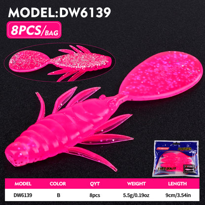 PROBEROS 5-Color Ribbed Fish Body Flat Tail Soft Bait 5.5g/9cm Artificial Silicone Wobbler Swimming Bait 8PCS/Bag Bass Saltwater Fishing Lures