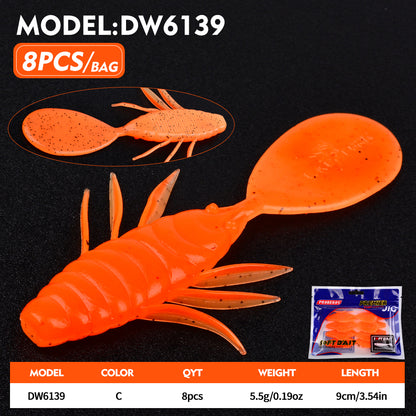PROBEROS 5-Color Ribbed Fish Body Flat Tail Soft Bait 5.5g/9cm Artificial Silicone Wobbler Swimming Bait 8PCS/Bag Bass Saltwater Fishing Lures