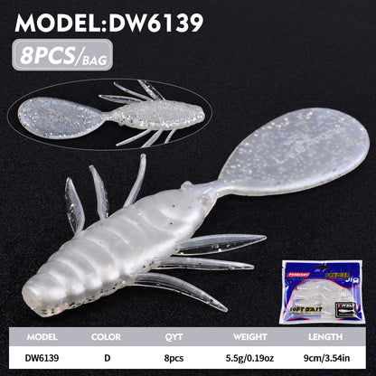 PROBEROS 5-Color Ribbed Fish Body Flat Tail Soft Bait 5.5g/9cm Artificial Silicone Wobbler Swimming Bait 8PCS/Bag Bass Saltwater Fishing Lures