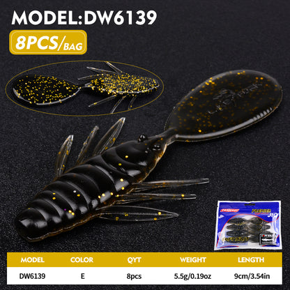 PROBEROS 5-Color Ribbed Fish Body Flat Tail Soft Bait 5.5g/9cm Artificial Silicone Wobbler Swimming Bait 8PCS/Bag Bass Saltwater Fishing Lures