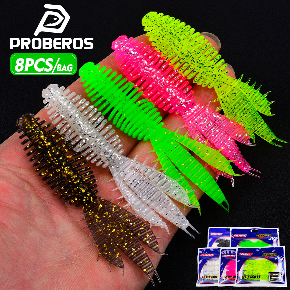 Proberos 9CM Threaded Body Fork Tail Soft Bait Biomimetic Elasticity Wobbler Swimming Bait 9cm&5g Artificial Silicone Fishing Bait 8PCS/Bag Bass Seawater Fishing Lures