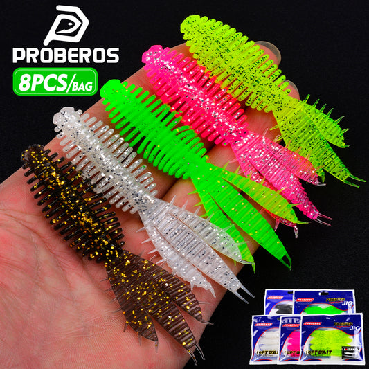 Proberos 9CM Threaded Body Fork Tail Soft Bait Biomimetic Elasticity Wobbler Swimming Bait 9cm&5g Artificial Silicone Fishing Bait 8PCS/Bag Bass Seawater Fishing Lures