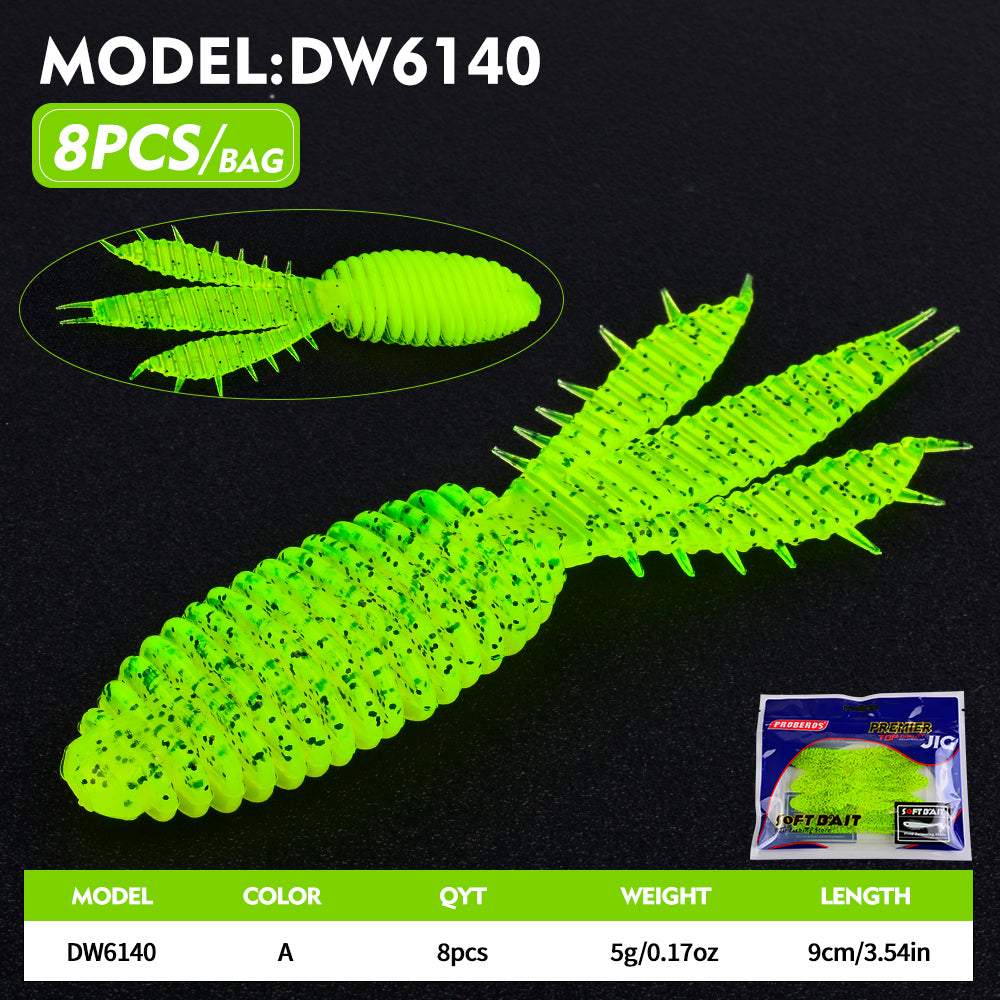 Proberos 9CM Threaded Body Fork Tail Soft Bait Biomimetic Elasticity Wobbler Swimming Bait 9cm&5g Artificial Silicone Fishing Bait 8PCS/Bag Bass Seawater Fishing Lures