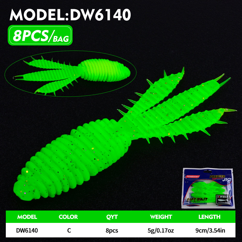 Proberos 9CM Threaded Body Fork Tail Soft Bait Biomimetic Elasticity Wobbler Swimming Bait 9cm&5g Artificial Silicone Fishing Bait 8PCS/Bag Bass Seawater Fishing Lures