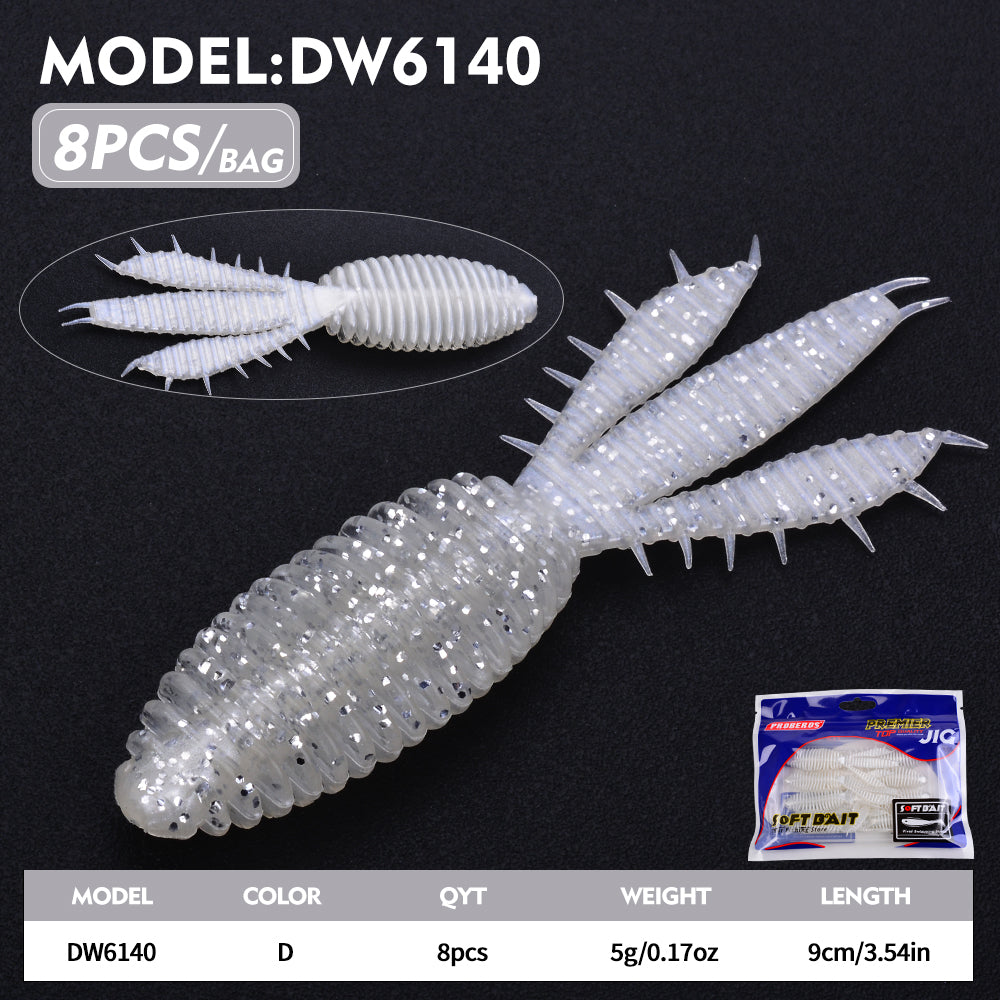 Proberos 9CM Threaded Body Fork Tail Soft Bait Biomimetic Elasticity Wobbler Swimming Bait 9cm&5g Artificial Silicone Fishing Bait 8PCS/Bag Bass Seawater Fishing Lures