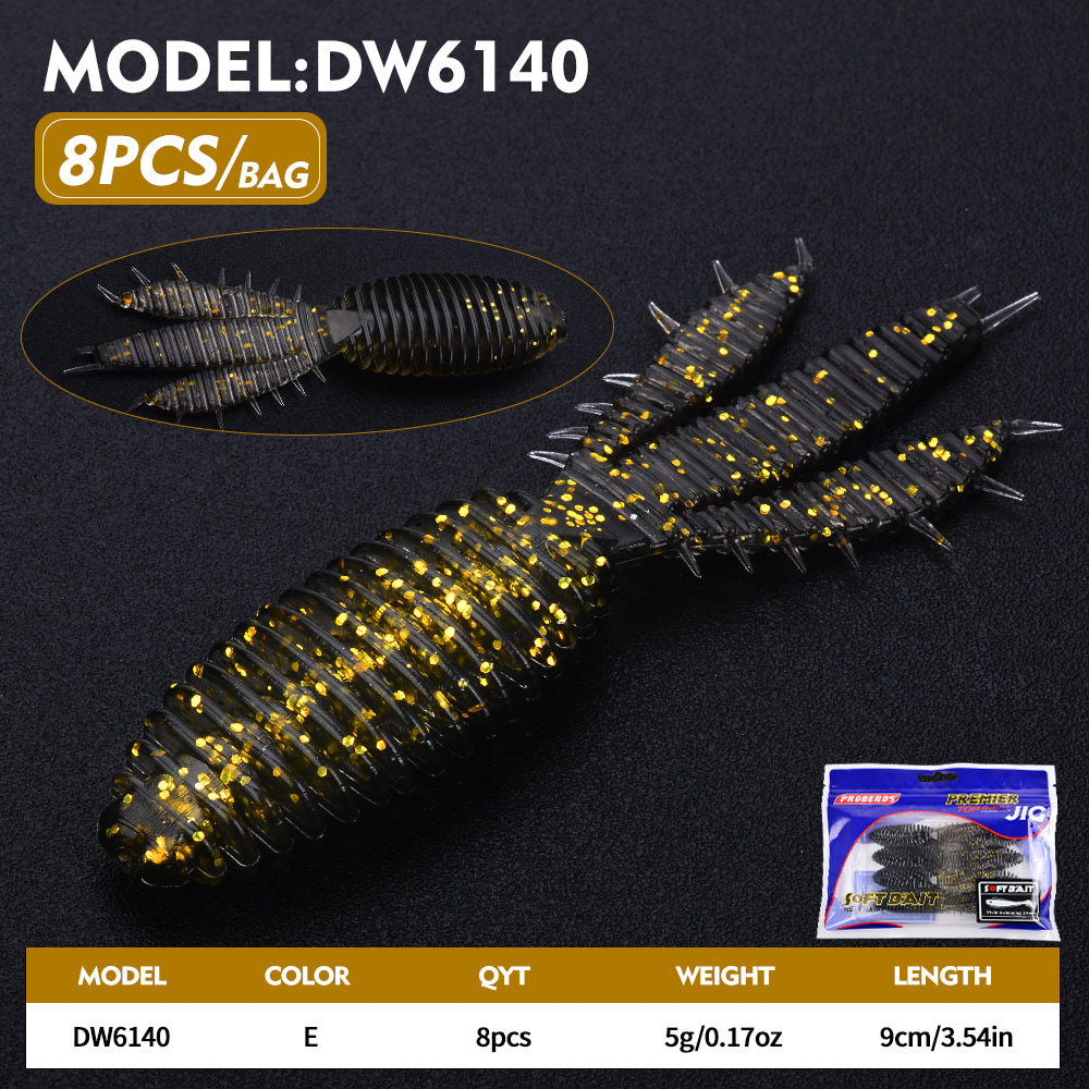 Proberos 9CM Threaded Body Fork Tail Soft Bait Biomimetic Elasticity Wobbler Swimming Bait 9cm&5g Artificial Silicone Fishing Bait 8PCS/Bag Bass Seawater Fishing Lures