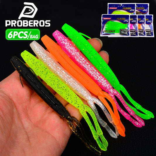 PROBEROS 6pcs/Bag Soft Lures Multicolour Colors Silicone Fishing Lures 12.5cm&8g Jigging Wobblers Artificial Swimming Bait Bass Seawater Fishing Tackle